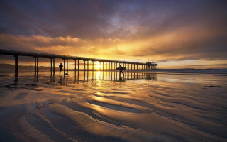 Pier sunset beach mountain ocean - a pier free wallpaper for desktop