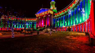Night cityscape tower lights urban - a clock tower in the background free wallpaper