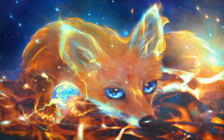 Fox blue eyes glowing orb - anna dittmann free wallpaper