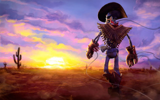 Skeleton cowboy hat gun desert - western comic book art free wallpaper for desktop