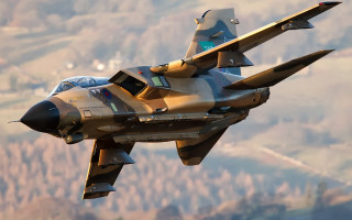 Fighter jet mountains forests skyline - a sky line in the background free wallpaper