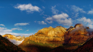 Mountain range clouds blue sky - panoramic free wallpaper