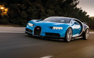 Blue bugatti sunset road trees - a blue bugatti free wallpaper