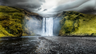 Waterfall man nature cloudy sky - the water below free wallpaper for desktop