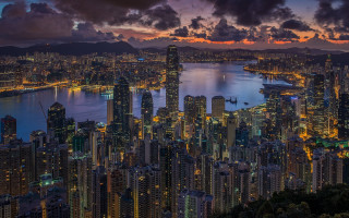 City skyline night water lights - cityscape free wallpaper for desktop