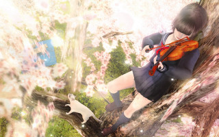 Girl violin forest dog magic - nearby free wallpaper