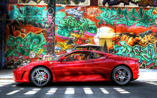 Red sports car graffiti wall - a graffiti free wallpaper