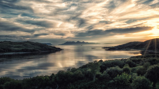 Sunset lake mountains clouds horizon - a few hill free wallpaper for desktop