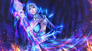 Woman sword fire stars blue - rossdraw global illumination free wallpaper