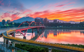 Bridge river city sunset skyline - dai xi free wallpaper for desktop