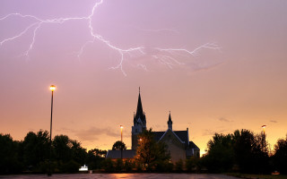 Lightning church stormy sky dusk - a lightning bolt free wallpaper