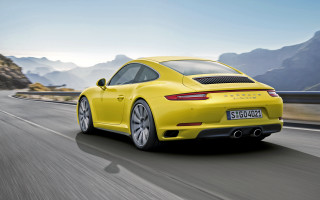 Yellow porsche mountain road sky - mountain free wallpaper for desktop