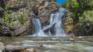 Waterfall rocks trees sky landscape - a bunch of rocks free wallpaper