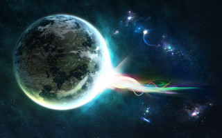 Space planet starburst light aurora - the center of the image free wallpaper