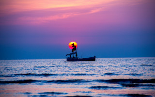 Boat person ocean sunset impressionist - the boat free wallpaper