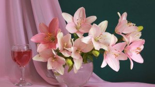 Pink flower vase wine tablecloth - a table cloth free wallpaper