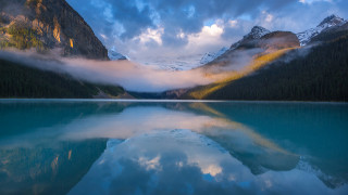 Mountain lake reflection sunset clouds - cloud and trees free wallpaper