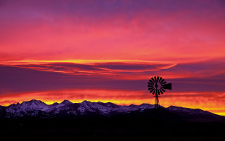 Windmill sunset mountains pink sky - a sunset in the background and mountains free wallpaper