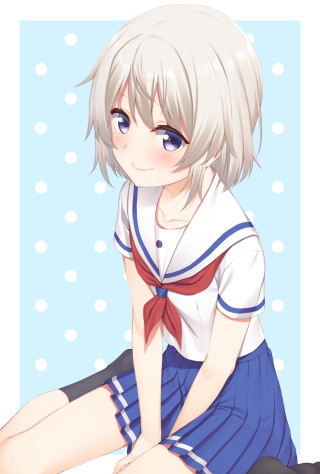 Girl sailor outfit sitting ground - a blue background free wallpaper for mobile