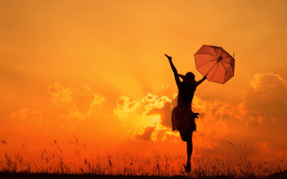 Woman umbrella sunset autumn silhouette - summer vibrancy free wallpaper