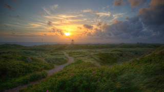 Lighthouse path grassy hill sunset - a grassy hill free wallpaper