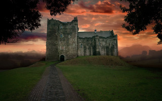 Castle path hill sunset gothic - david paton free wallpaper