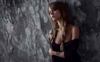 Woman long hair tattoo purple - somber free wallpaper for desktop