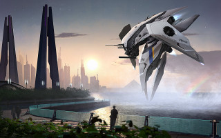 Futuristic city jet man retrofuturism - star citizen halo free wallpaper