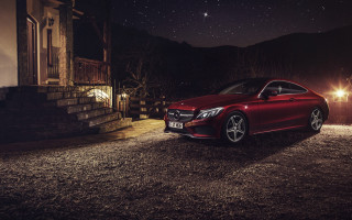 Red car house night star - the door free wallpaper