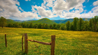 Fence field mountains clouds wooden - in a field free wallpaper for desktop
