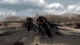 Motorcycles glowing eyes road ocean - two motorcycle free wallpaper