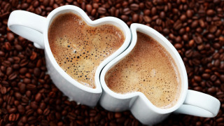 White cups coffee beans heart - morning free wallpaper for desktop