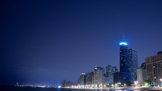 City skyline night blue light 2 - a large building free wallpaper