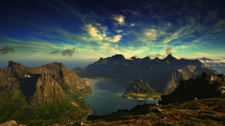 Mountain lake clouds landscape city - artur grottger free wallpaper