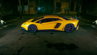 Yellow sports car night parking 3 - a yellow sports car free wallpaper