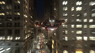 Spiderman flying city night ruins - the air over a city free wallpaper