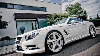 White mercedes sls building sky - luxury free wallpaper