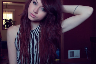 Woman red hair posing room - long red hair free wallpaper