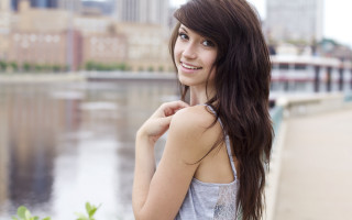 Woman city bridge water smile - cam sykes free wallpaper