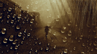 Rainy street umbrella planet galaxy - dirk crabeth free wallpaper