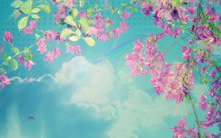 Purple flower tree rainbow blue - pastel color free wallpaper