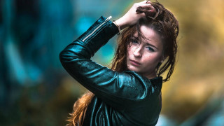 Blonde woman leather jacket wind - a leather jacket free wallpaper for desktop