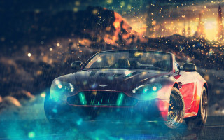 Rainy cityscape blurry vehicle fireworks - a car driving free wallpaper