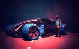 Man blue car red light - a red floor free wallpaper