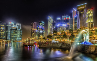 City skyline fountain night aurora - adrian zingg free wallpaper