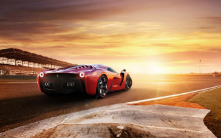 Red sports car driving sunset 3 - a race track free wallpaper