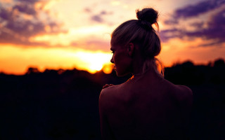 Woman sunset backlighting fiery hair - a bun free wallpaper for desktop