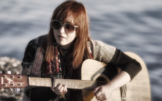 Woman sunglasses guitar water rock - arabella rankin free wallpaper