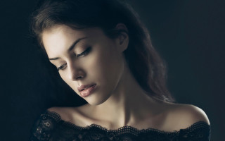 Woman blowing hair lace black 2 - elke vogelsang free wallpaper