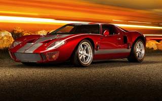 Red sports car night road - a blurry background of trees and bushes free wallpaper for desktop